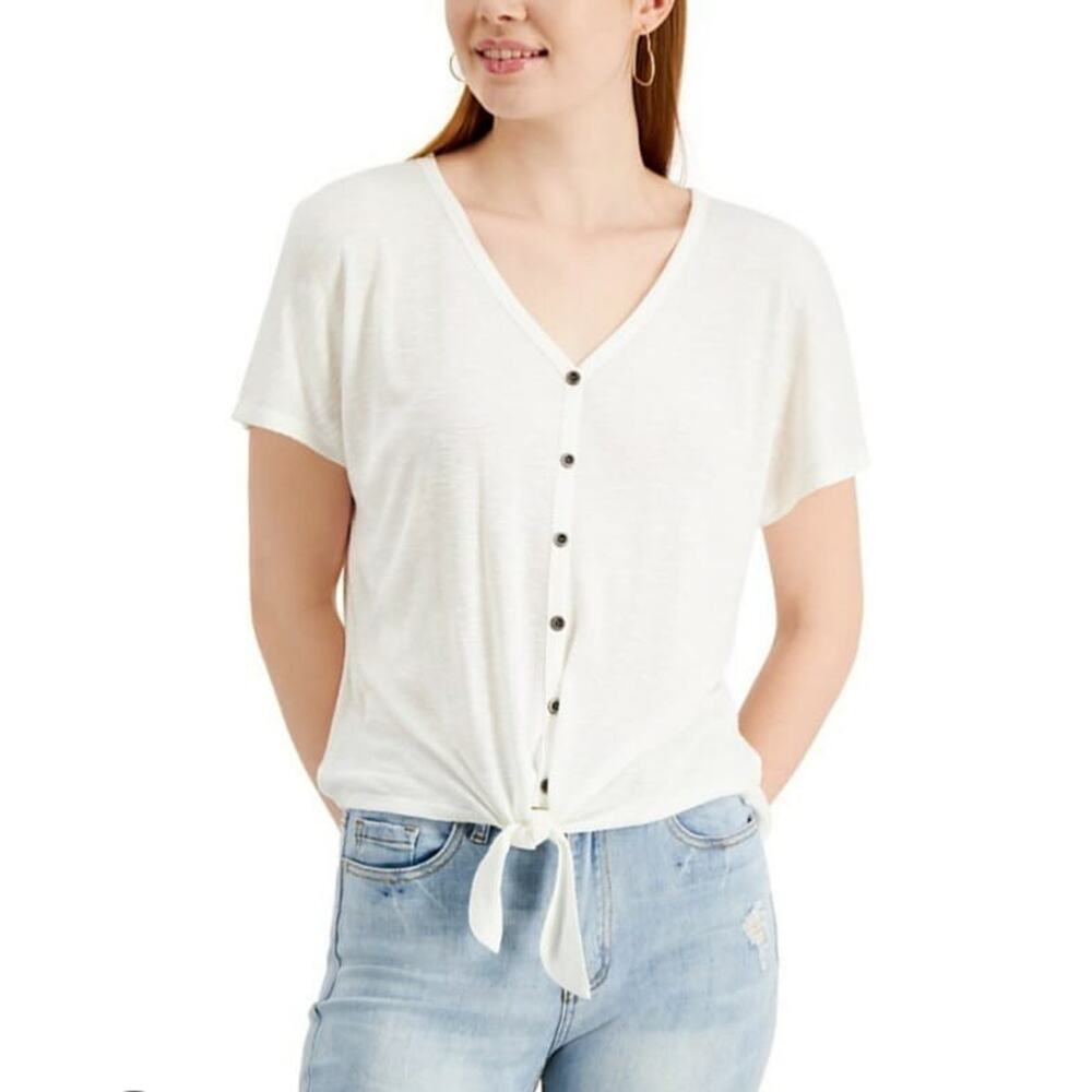 Mossimo Top Tie Waist Button Up Women's White Size L